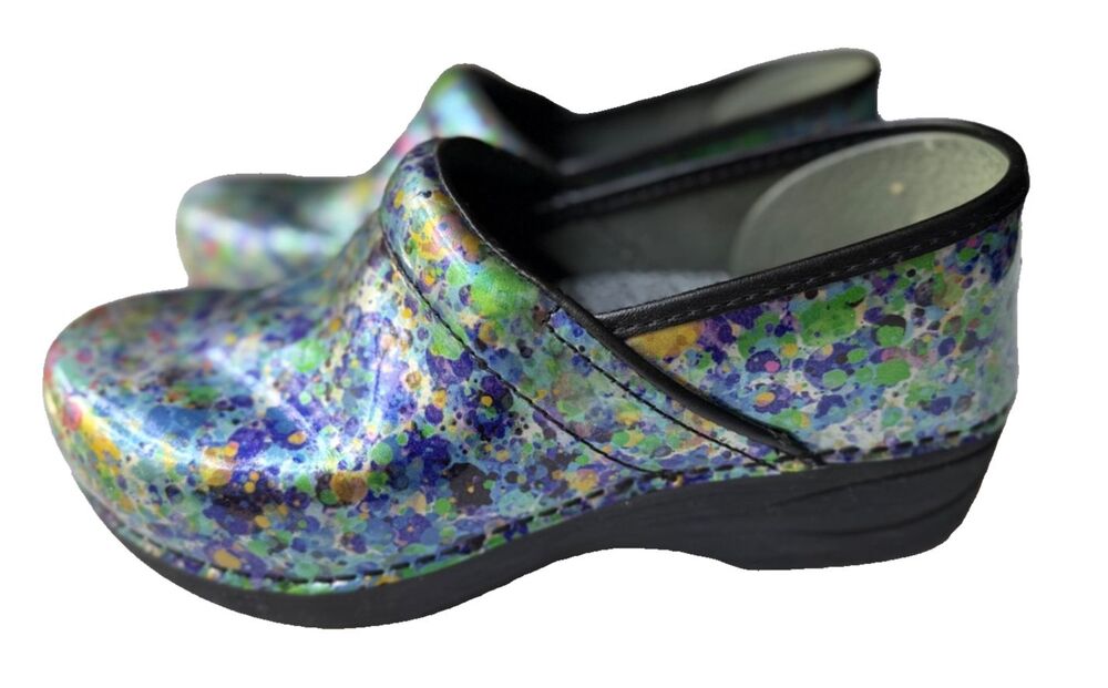 Dansko XP 2.0 Women's Multicolor Watercolor Dots Patent Leather Clogs Sz 9 Nurse